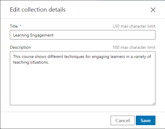Edit Collection details in LinkedIn Learning.