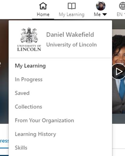 Click your profile menu in LinkedIn Learning.