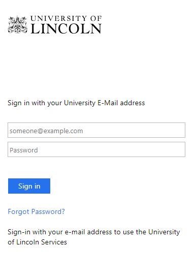 University of Lincoln Single Sign On login box.