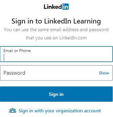 LinkedIn Learning login box.