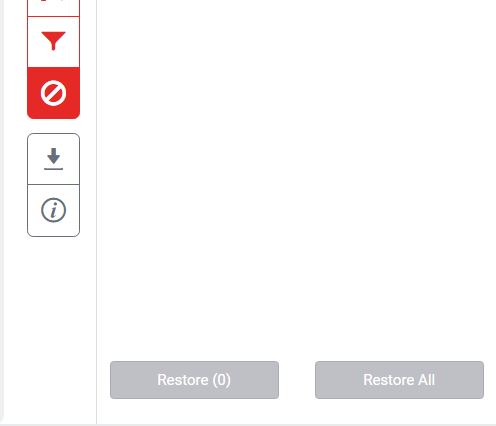 A screenshot of the Turnitin Feedback Studio Exclusions tab. Two grey buttons are shown in the bottom part of the screen, one is labelled Restore and the other is labelled Restore All.